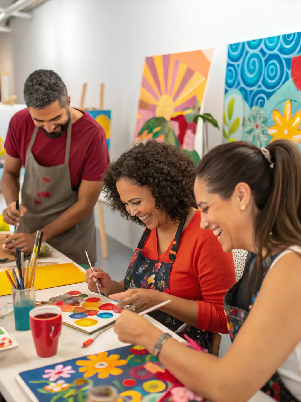 A group of participants actively engaged in a theater workshop, learning acting techniques and improvisational skills from experienced instructors at Les Comediens au Chariot.
