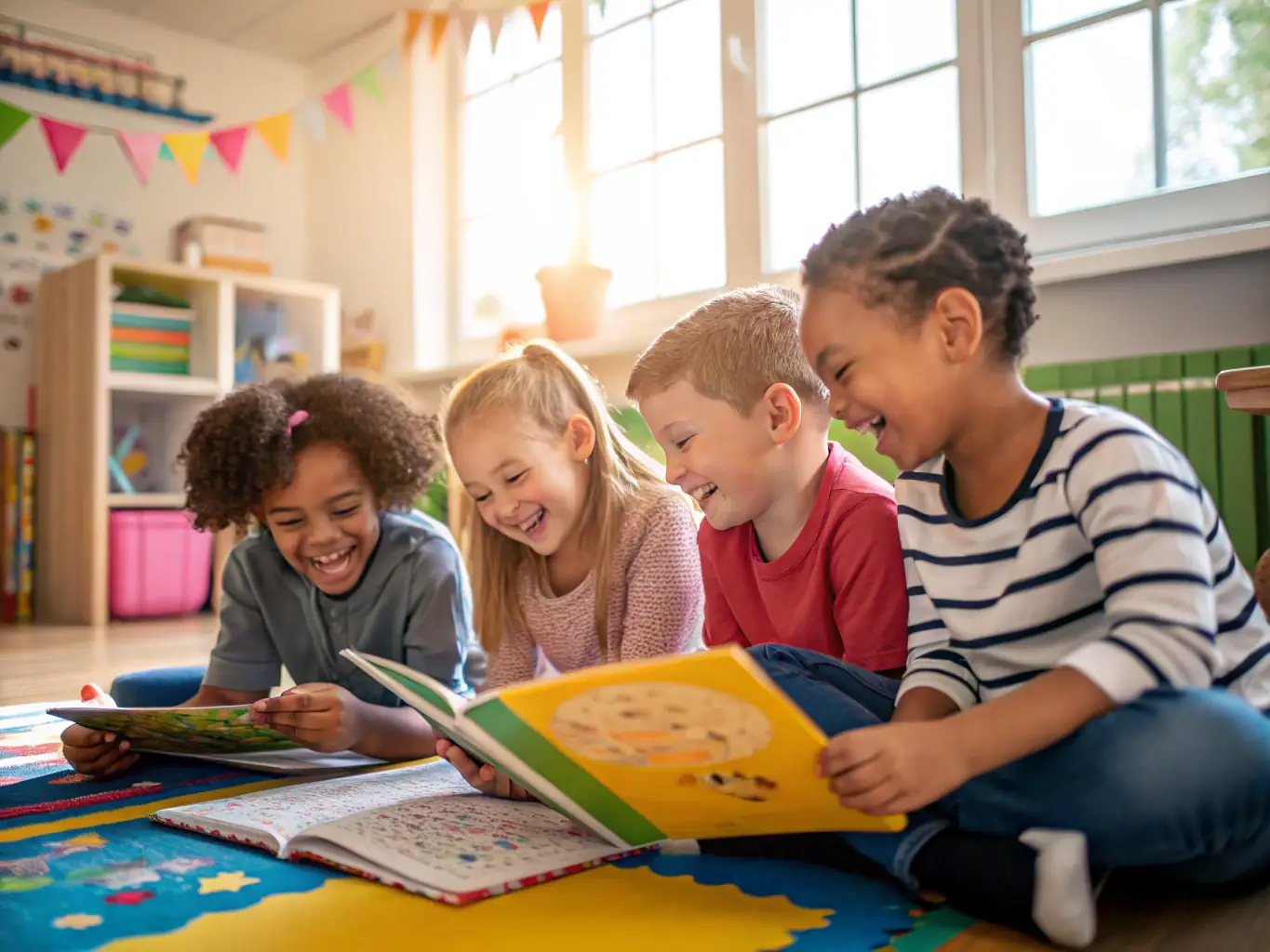 A heartwarming photo of children participating in an educational theater program, learning about storytelling and creative expression through drama games.